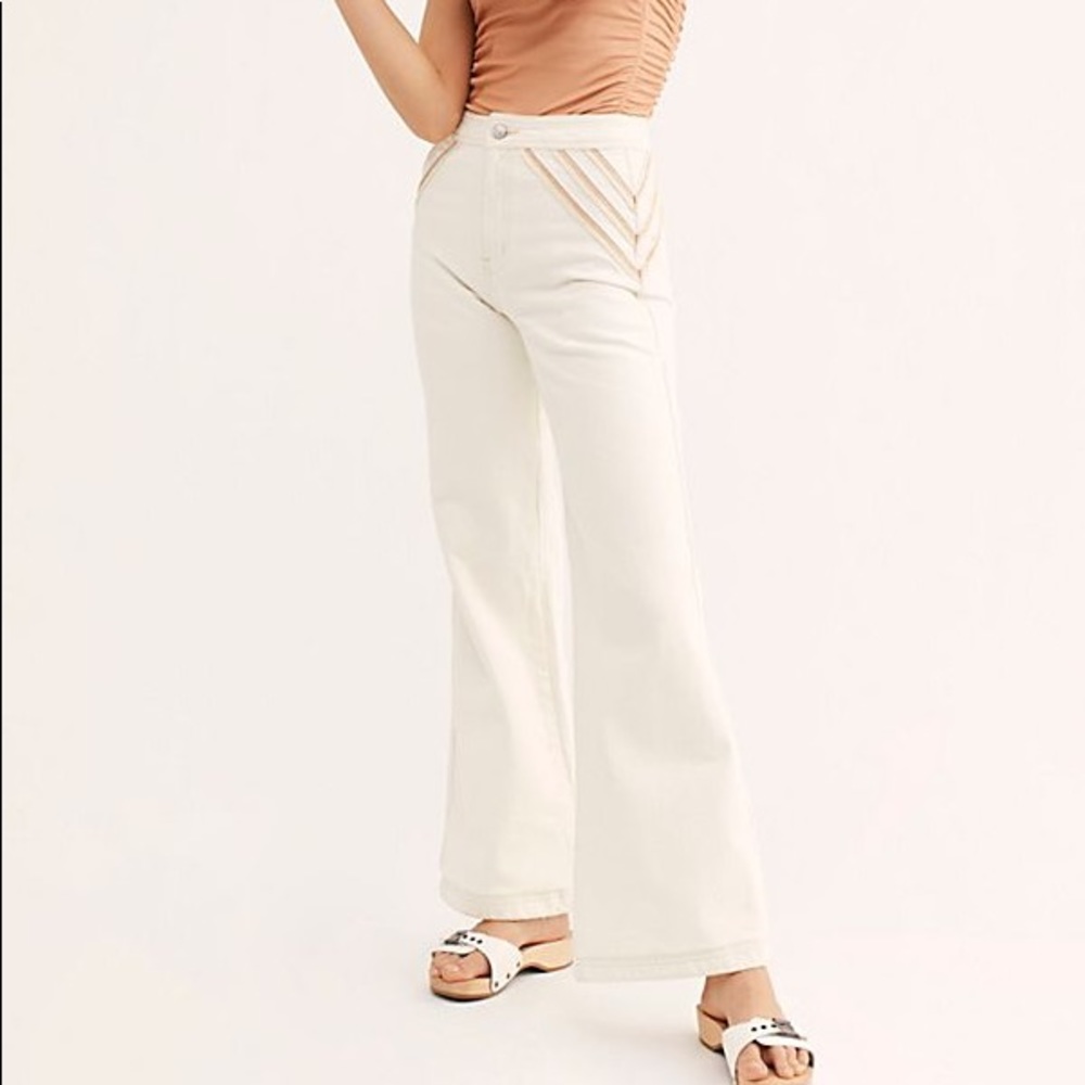 NWOT Free People White Denim Retro Flare Jeans